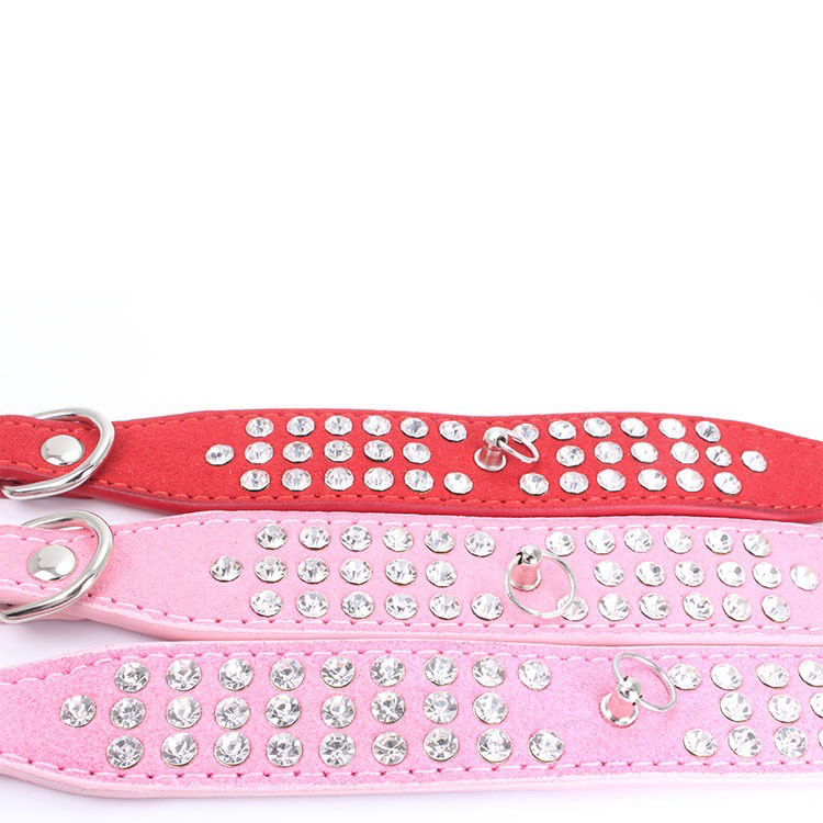 exquisite multirow crystal and diamond studded suede doggy collar fully customizable fit for your furry friend