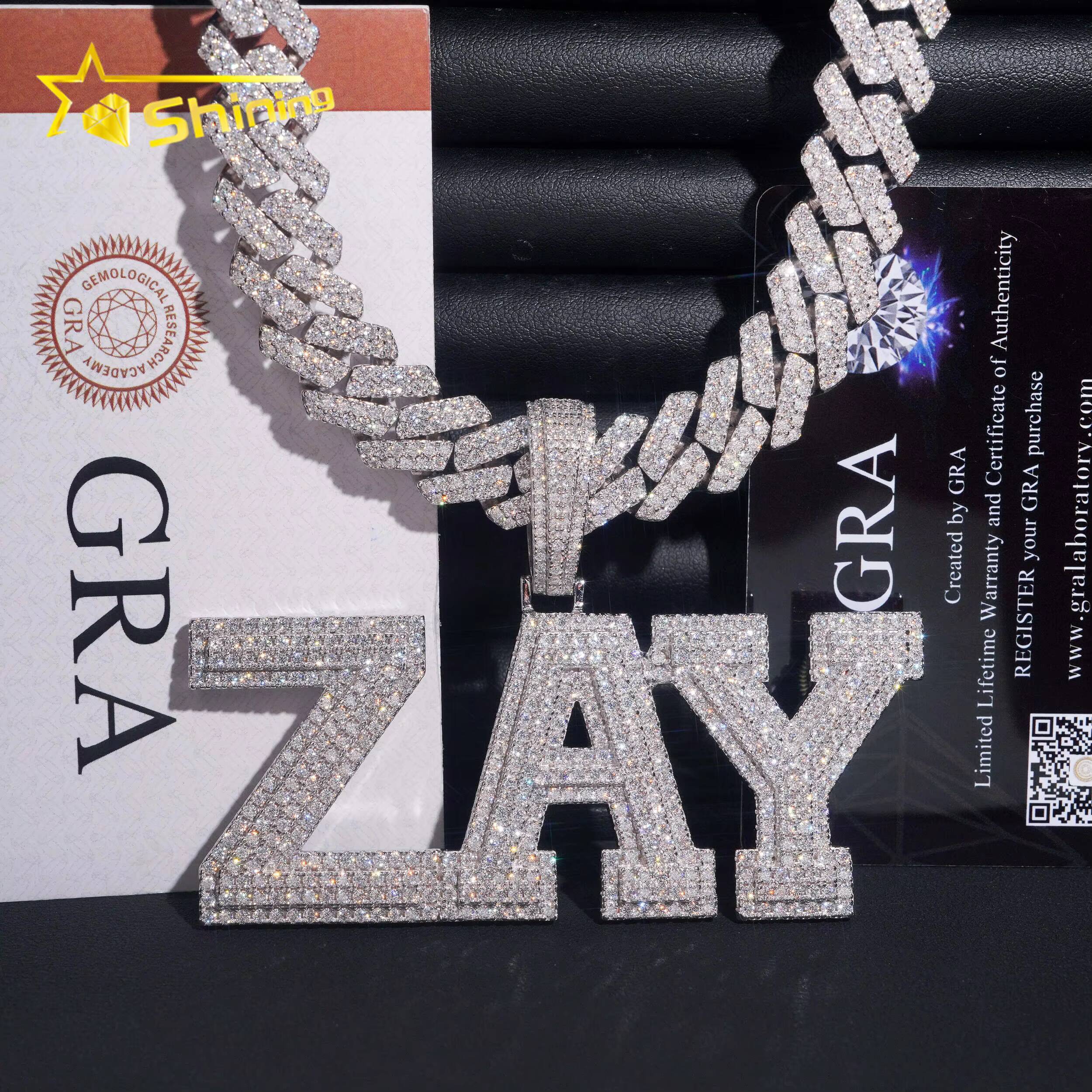 GRA Pass Diamond Test Moissnaite Charms Pendant Silver 925 Gold Plated Hip Hop Iced Out Moissanite Custom Letter Name Pendant