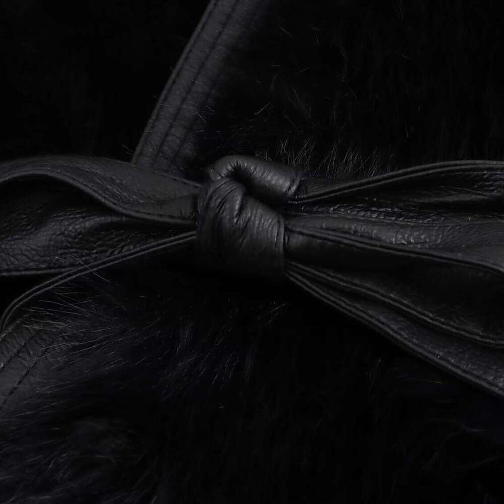 2025 Autumn Winter New Light Mature Style Spliced Faux Mink One-Piece Cross Belt Mid-Length Fur Loose Coat