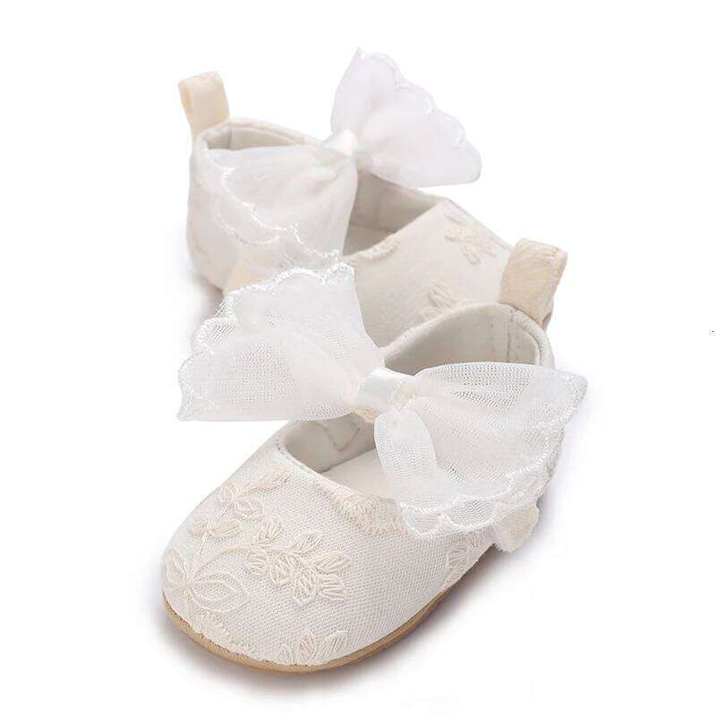 Cute Lace Baby Princess Shoes for Spring And Autumn 0-18M Infant Girls Rubber Sole Bow Detail Anti-Slip Footwear
