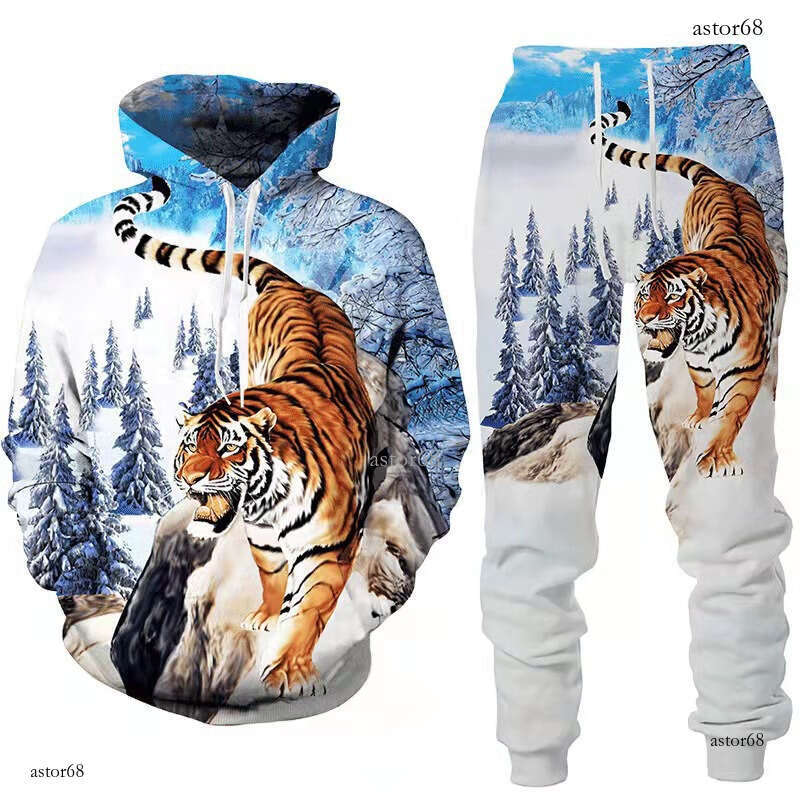 Hoodie sportswear set jacket coat hoodies tracksuit men TEMU European and American Style Men's 3D Digital Print Lion Animal Wolf Casual Sports