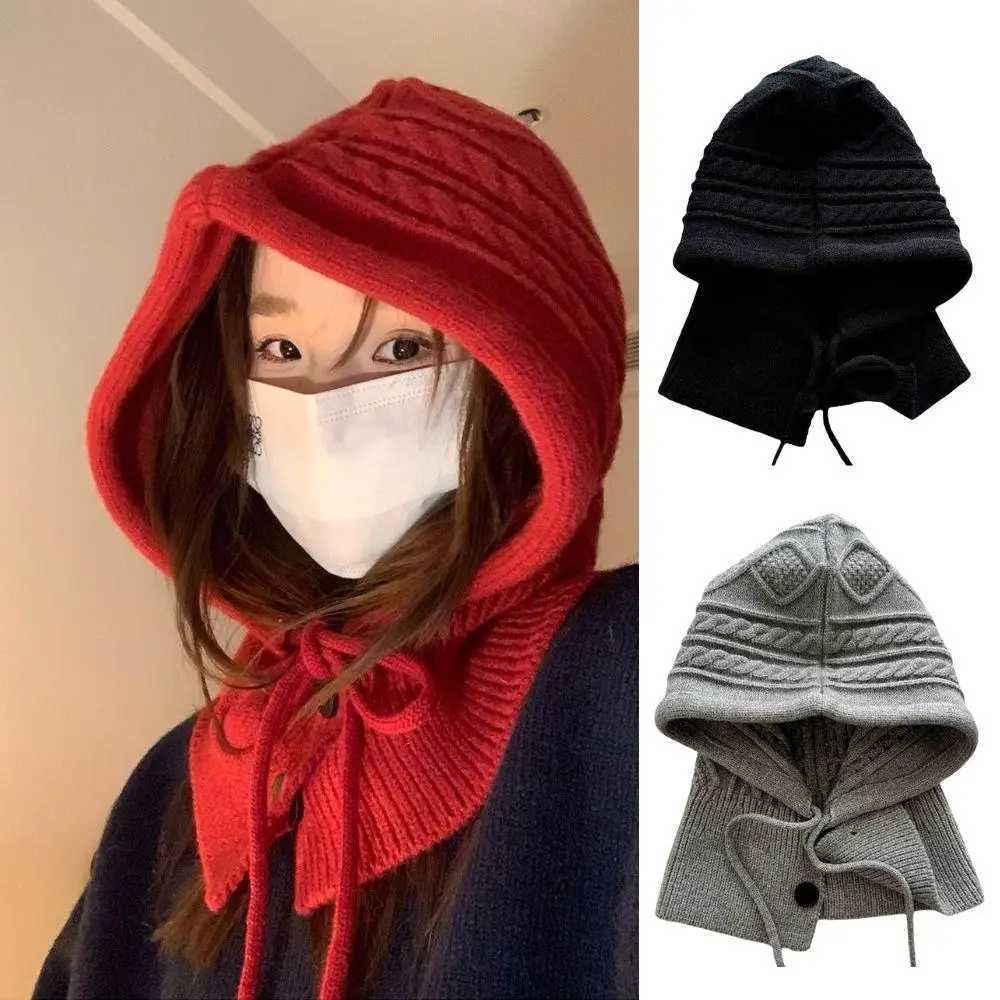 Korean Knitted clava Fashion Solid Color Plover Hat Winter Warm Hooded Hat For Wen One Piece Neck Collar Beanies G250910