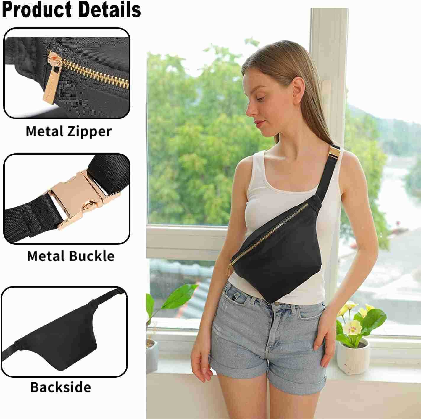 Fanny Pack Crossbody for Women Nylon Travel Waist Belt Bag BlackW250912