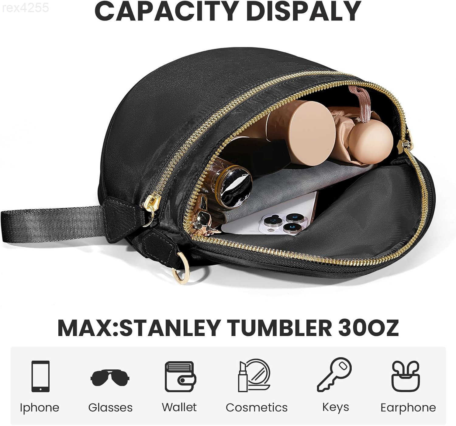 Colour Bum Bags for Women Crossbody Spacious Nylon Crossbody Bag Fanny Packs Slouchy Oversized Purse Belt Bag BLACKW250912