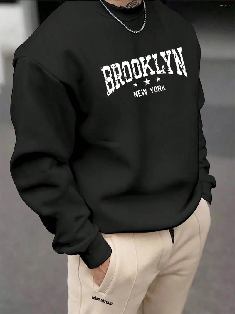 Men's Hoodies Autumn And Winter Fashionable Casual Loose Letter Graphic Printed Long Sleeved Round Neck Sweatshirt