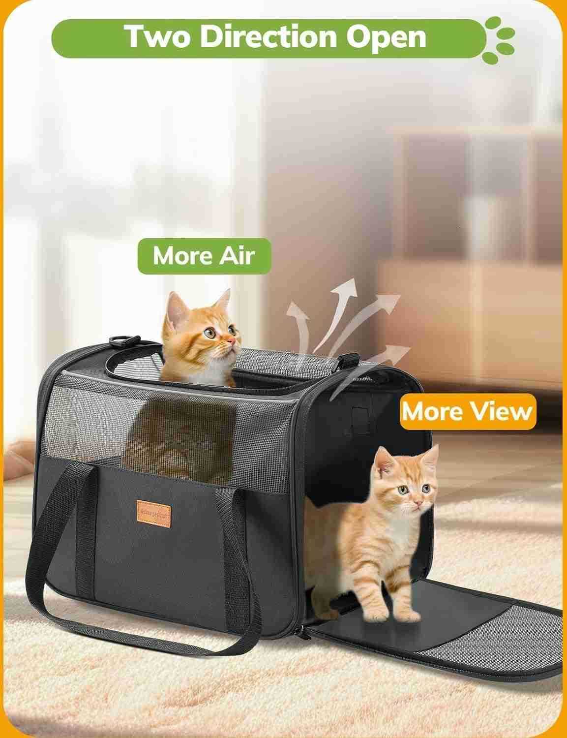 Cat Carrier Soft Portable Pet Carrier for Small or Medium Cats Dogs and Puppy up to 14lbs Airline Approved Dog Carrier with Safety Buckle and Foldable