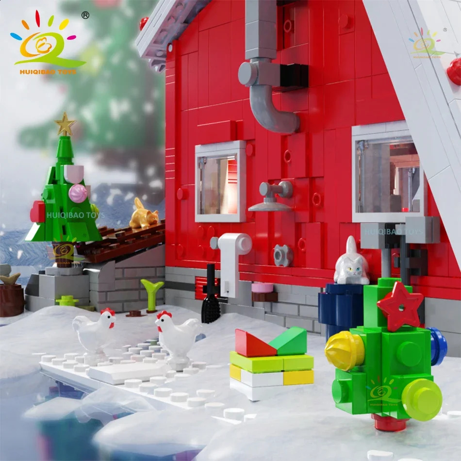 HUIQIBAO Christmas MOC Santa Claus House Model Building Blocks Children Year DIY Exclusive Cabin Toys for Adult Bricks Gift 250911