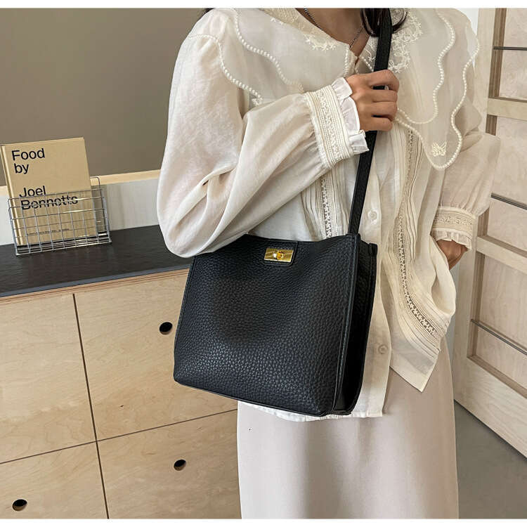 Fashion Simple Lychee Pattern Bucket Designer Bags Korean Style Versatile Commuter Women's Casual Shoulder Crossbody Bag