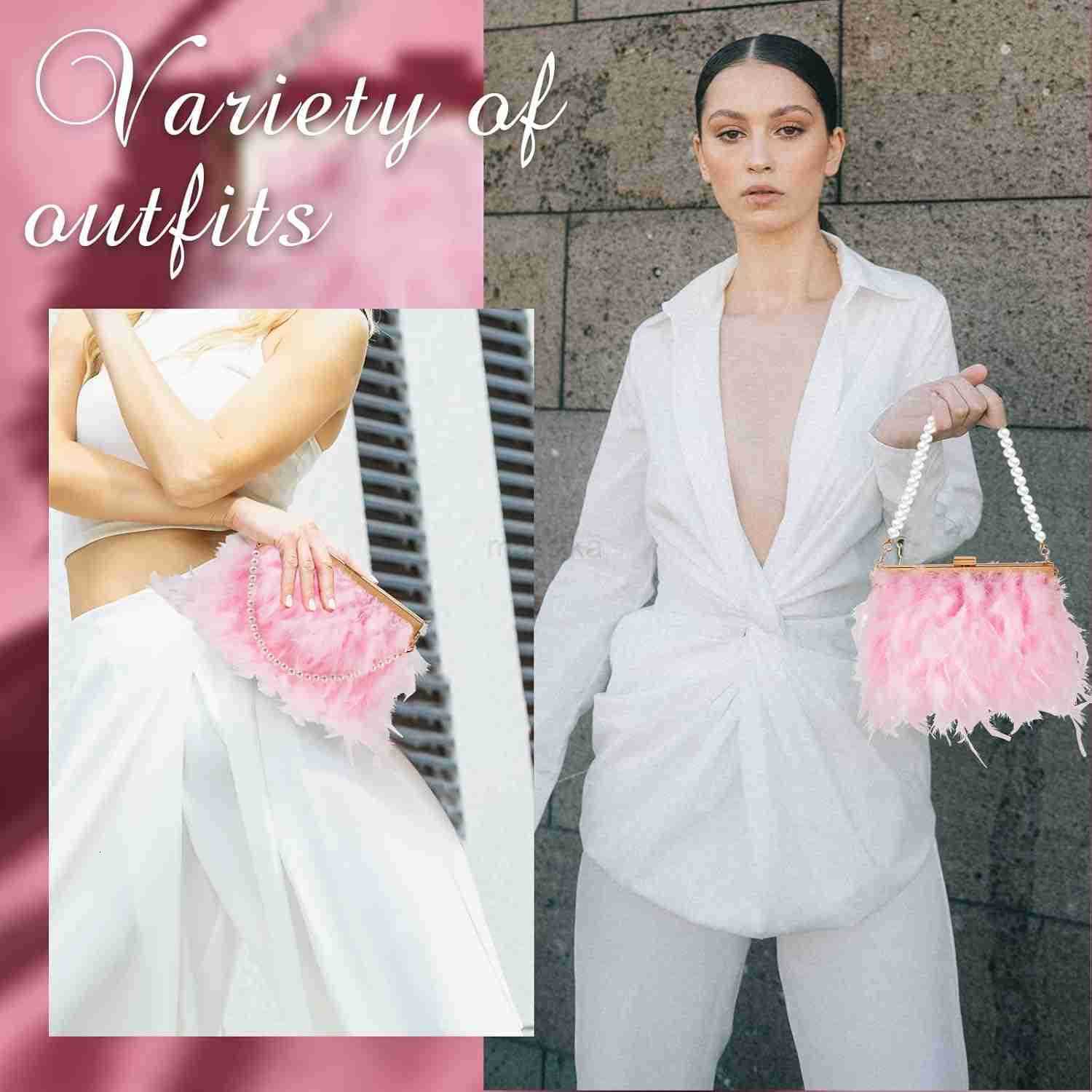 Feather Clutch Purses for Women Wedding Evening Bride Furry Purse Classy Fringe Glossy Designer M250912