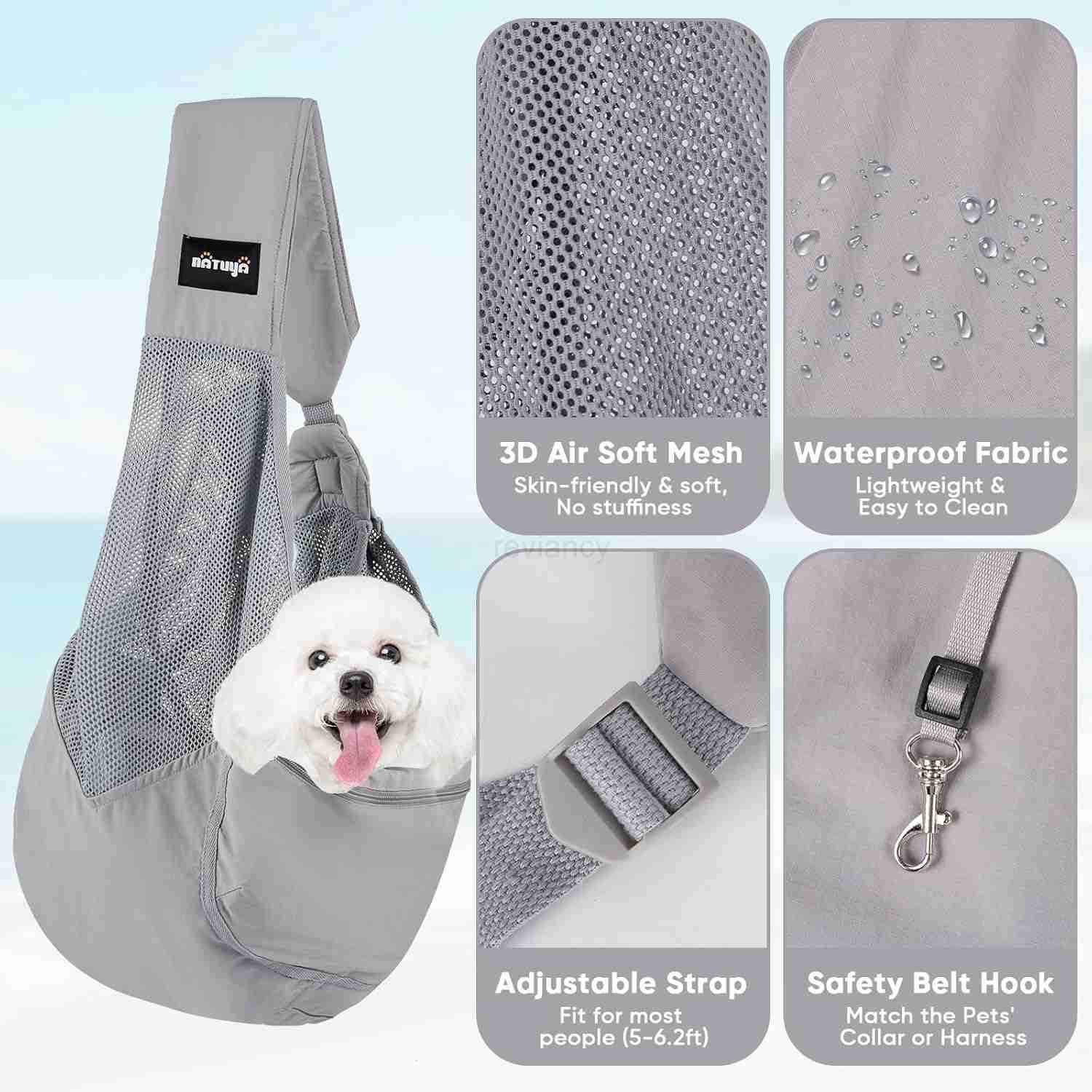 Small Dog Sling Carrier Lightweight Cozy Breathable Mesh Pet Purse for Puppy Under 15 lbs Zipper Pocket Adjustable Strap for HandsFree Travel Hiking D
