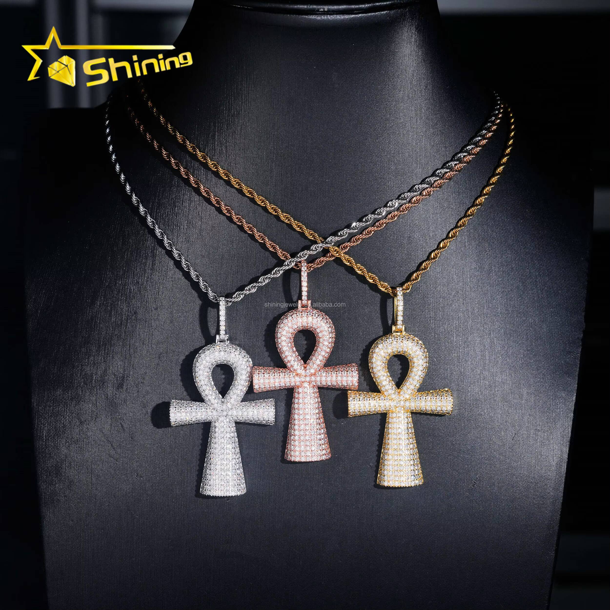 Bulk Stock New Design Hot Sale Hip Hop Stylish GRA Certificate VVS1 Moissanite Diamond S925 Silver Iced Out Man Cross Pendant