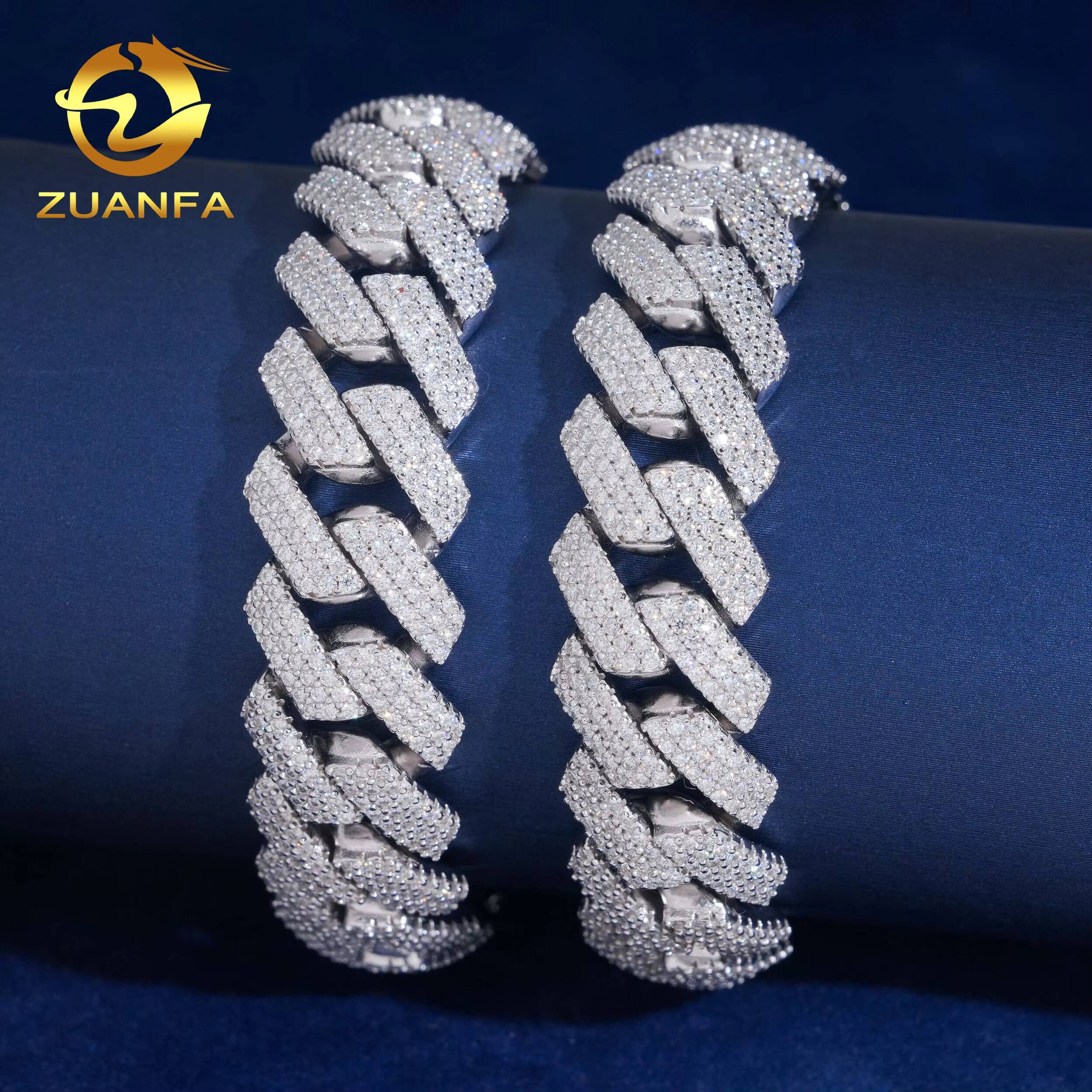 USA Local Stock 15mm 3Rows Iced Out Bracelet Custom Hip Hop Jewelry 925 Silver VVS Moissanite Cuban Link Chain Diamond Bracelet