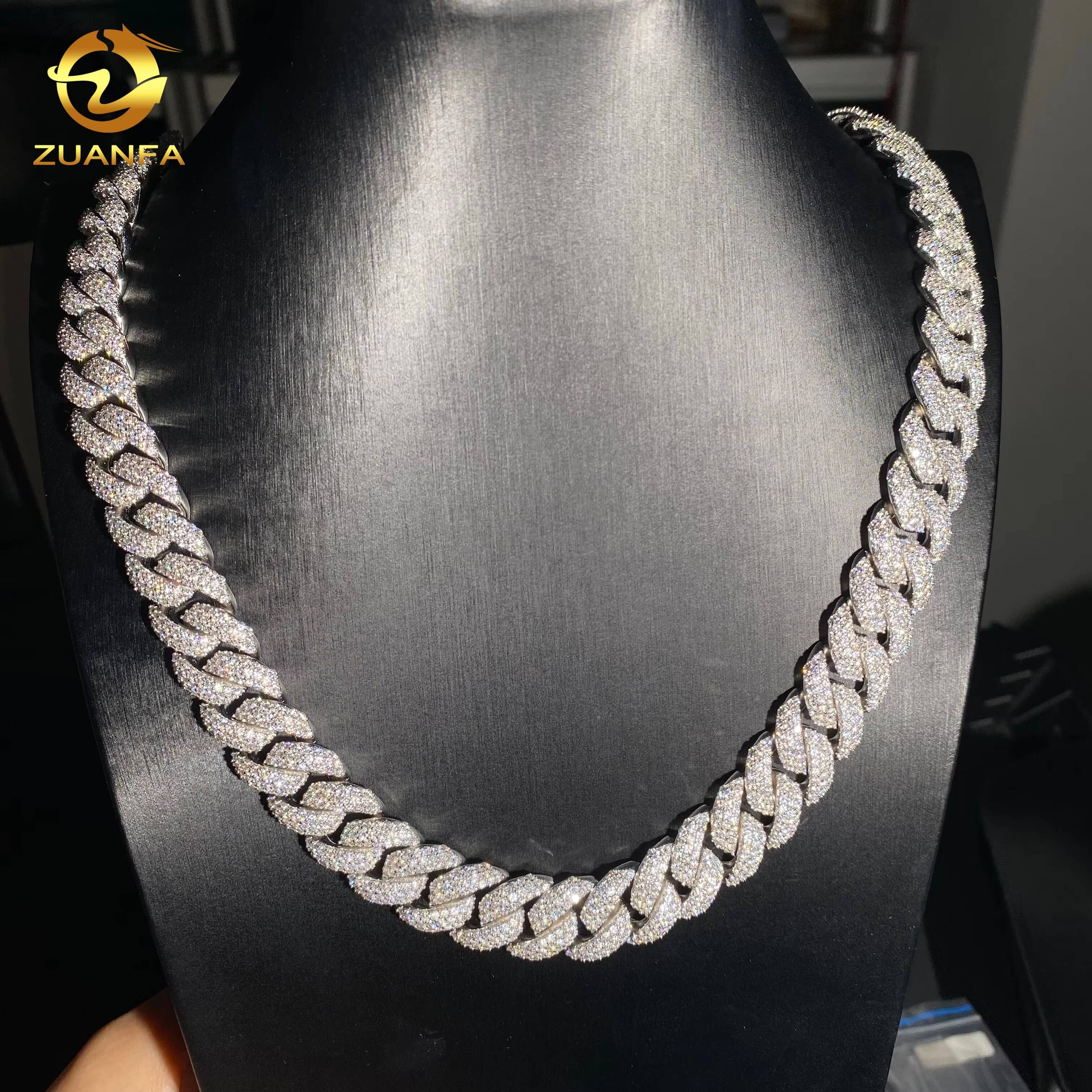 Hot Sale16mm 3rows Iced Out Diamond Hip Hop Jewelry Necklace 925 Silver VVS D Moissanite Miami Cuban Link Chain Necklace