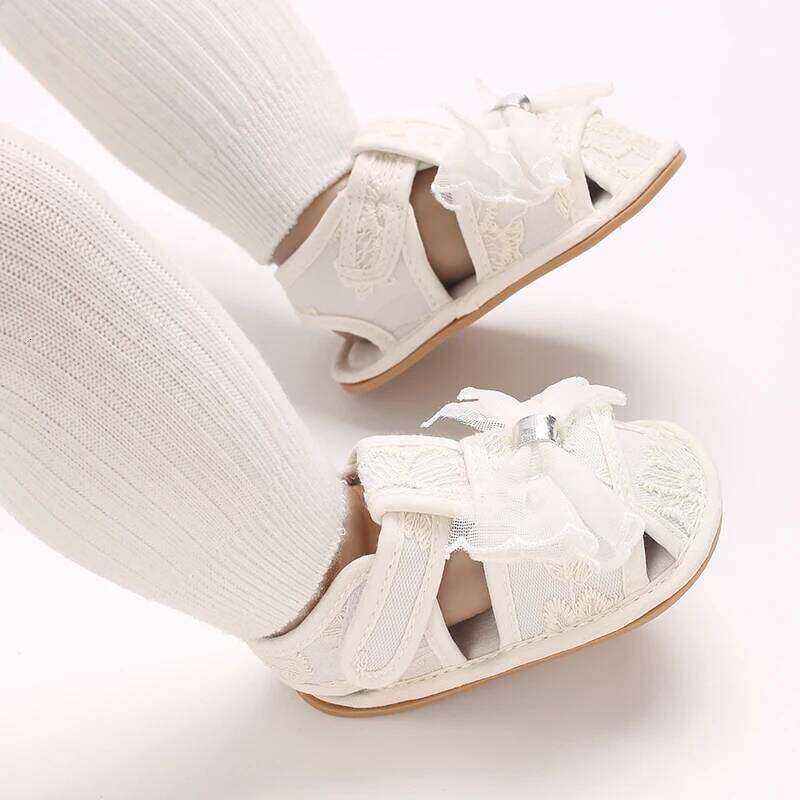 Summer girl sandals 0-1 year old baby walking sweet princess shoes breathable toe wrap non slip soft sole