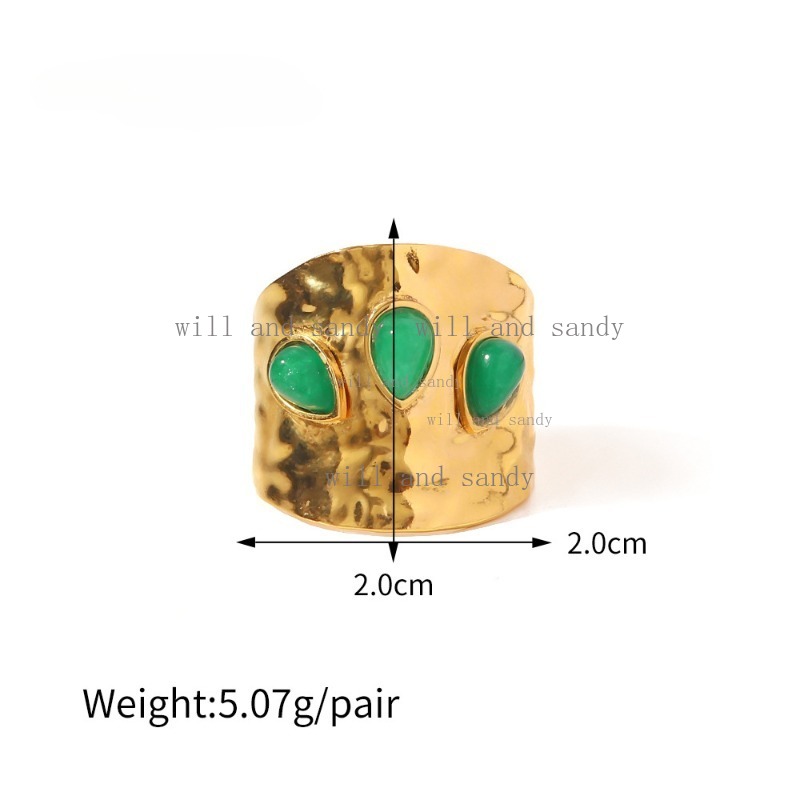 Non Tarnish 18k Gold Plated Natural Gemstone Ring Band for Women Open Adjustable Finger Tail Chunky Stacking Rings Wedding Promise Ring Wife Birthday 