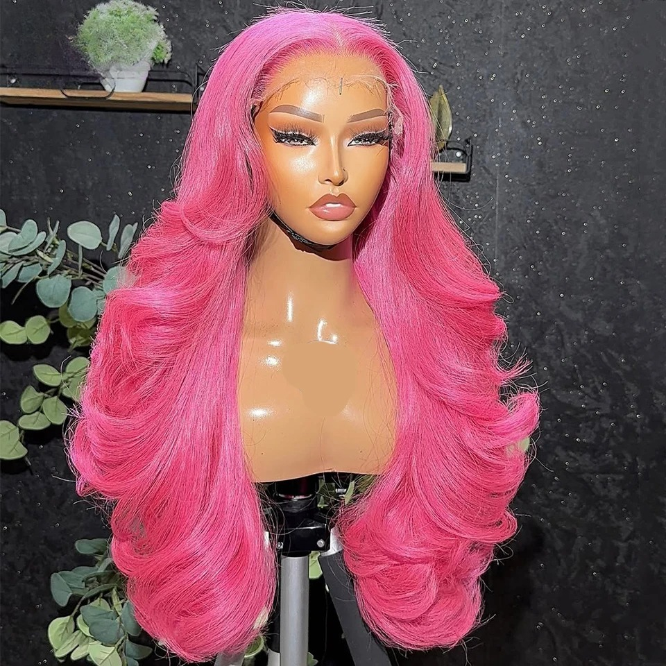 Summer Hot Pink 13x6 HD Lace Frontal Wig Transparent Water Wave Rose Pink 613 Colored 13x4 Body Wave Wig Pre Wear and Go Glueless Human Hair Wig