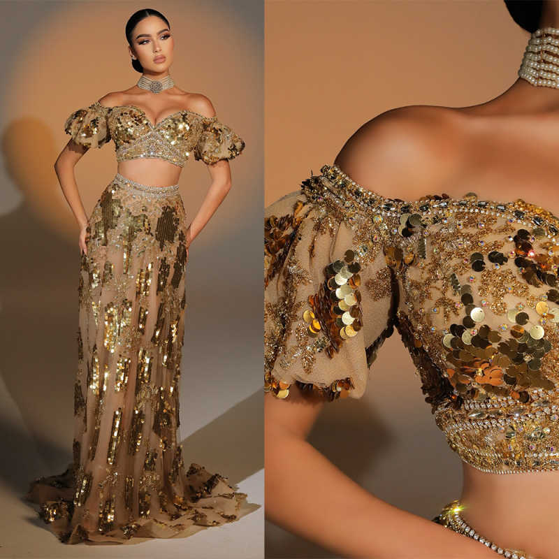 Sexy Evening Dress 2 pieces Sweetheart Short Sleeve Appliques Sequins Rhinestone Beading Celebrity Birthday Party Customized