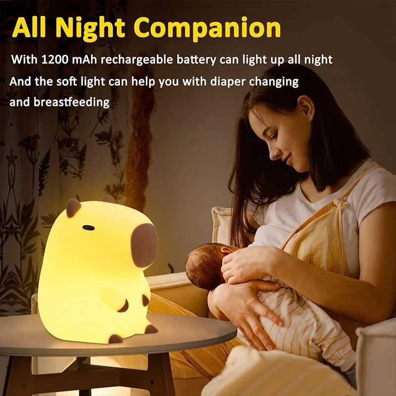 Cute Capybara Night Light Childrens Silicone Nightlight Gift USB Rechargeable Animal Touch Bedside Sleep Lamp Decoration C250912