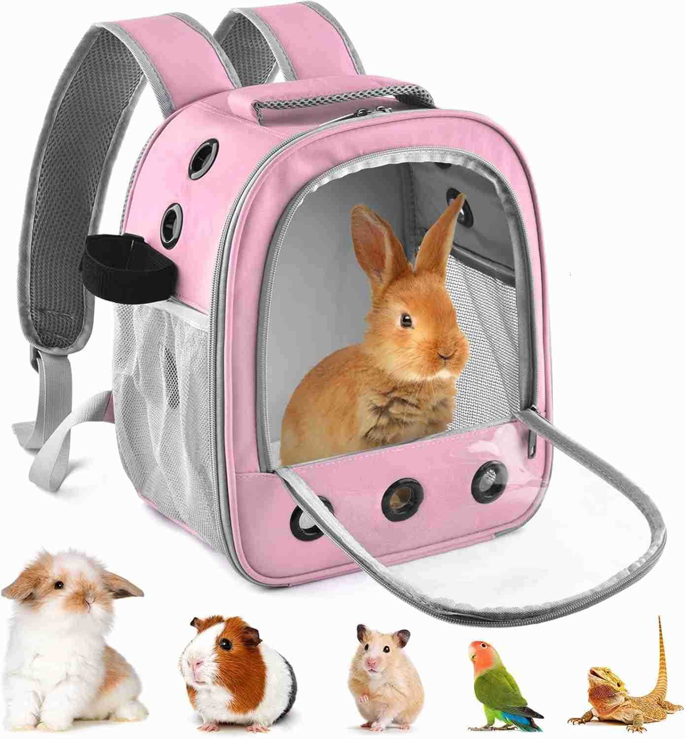 Pig Carrier Backpack Portable Rabbit Travel Carring Bag for Pet Bunny Chinchilla Bearded Dragon Hamster Parrot Outgoing Pouch Case with Water Bottle H