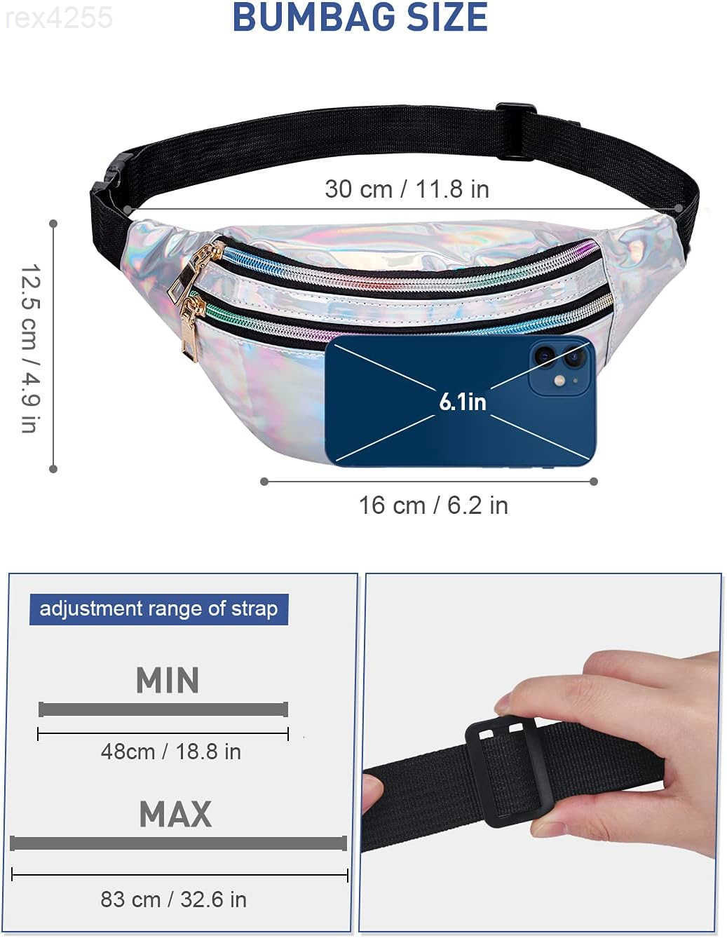 Holographic Fanny Packs for Women Cute Waist Packs Shiny Waist Bum Bag Waterproof for Travel Party Festival Running Hiking All SilverW250912