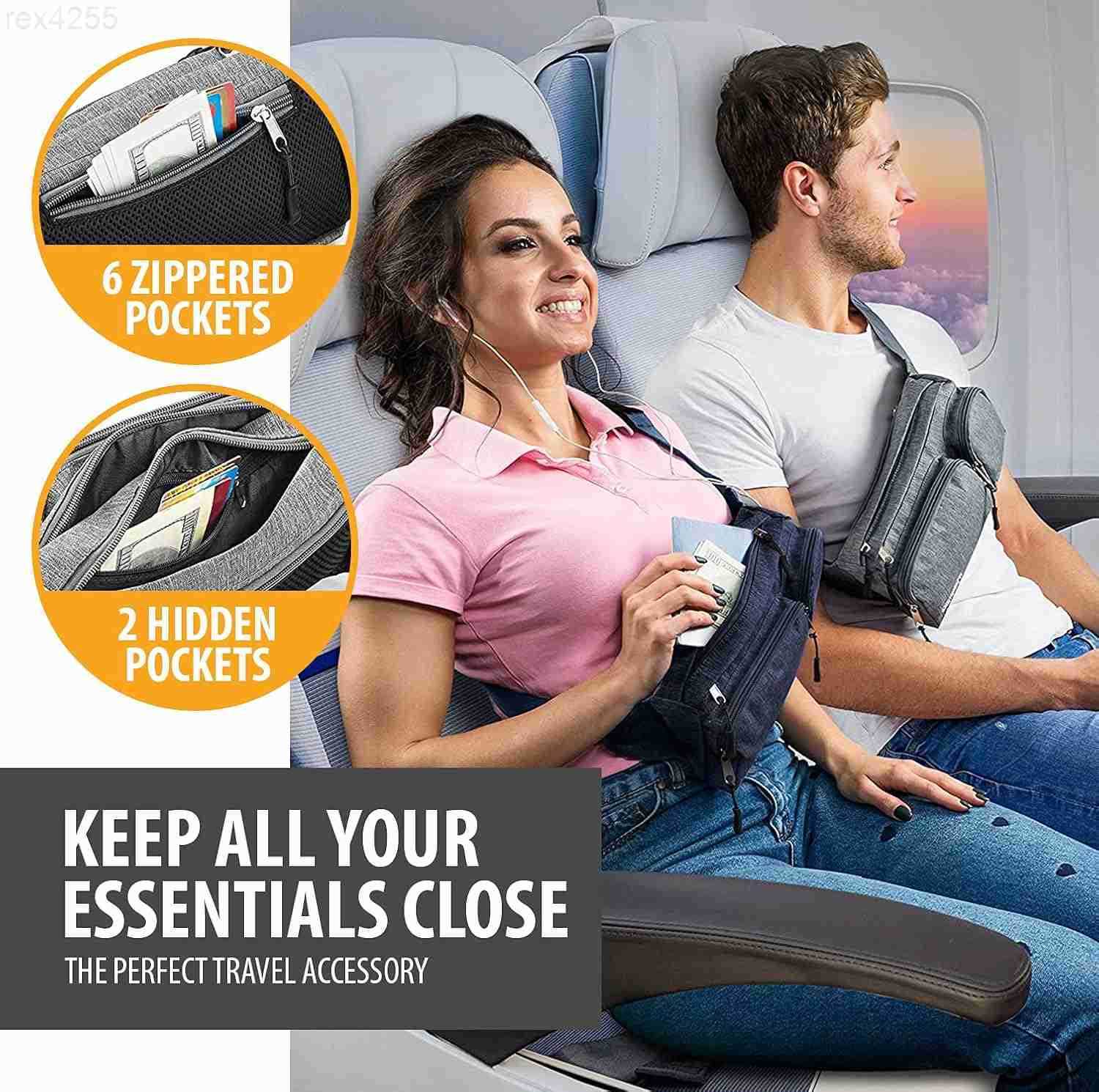 Pack For Women Men Cute Waist Bag Hiking Travel Camp Running Headphone Hole Money Belt with 6 Pockets Strap Extension Easy Carry Any Phone Passport Wa