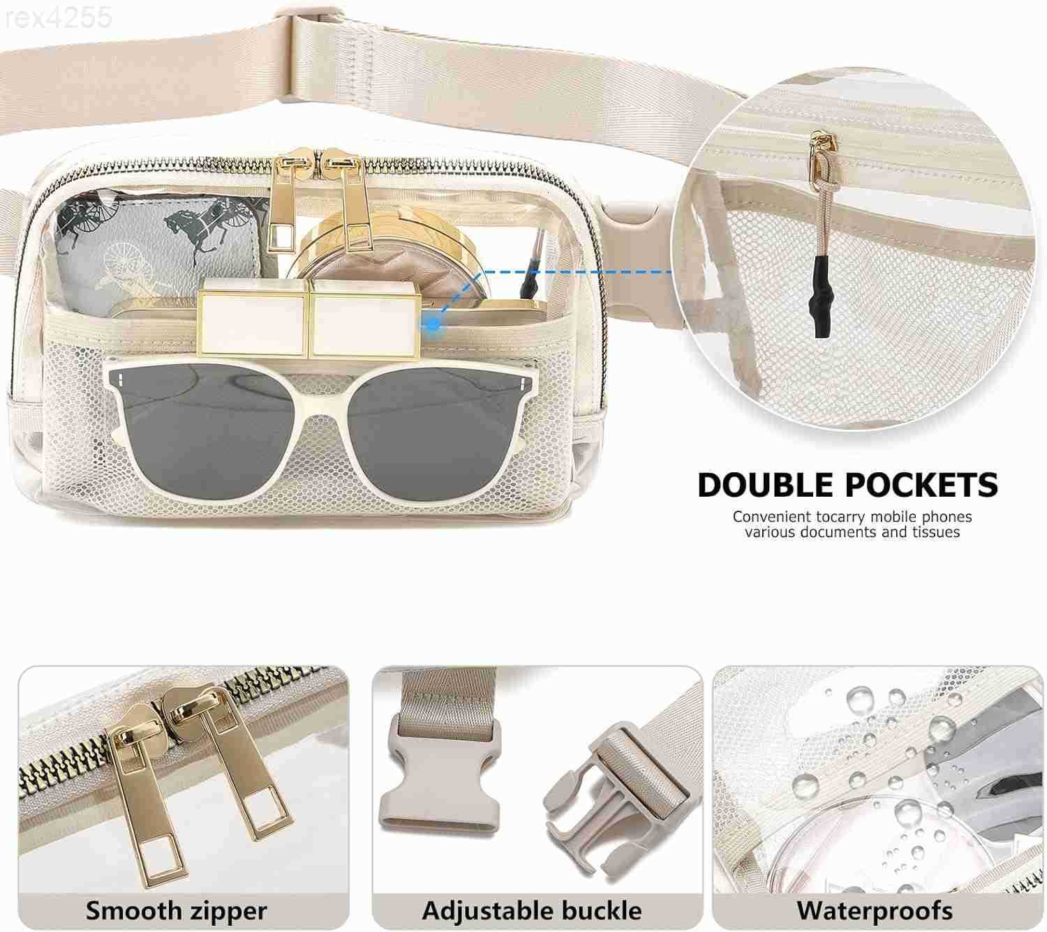 Clear Fanny Pack Belt Bag Stadium Approved for Women Men with Adjustable Strap Waterresistant Waist bag Clear Purse for Travel Workout Running HikingB