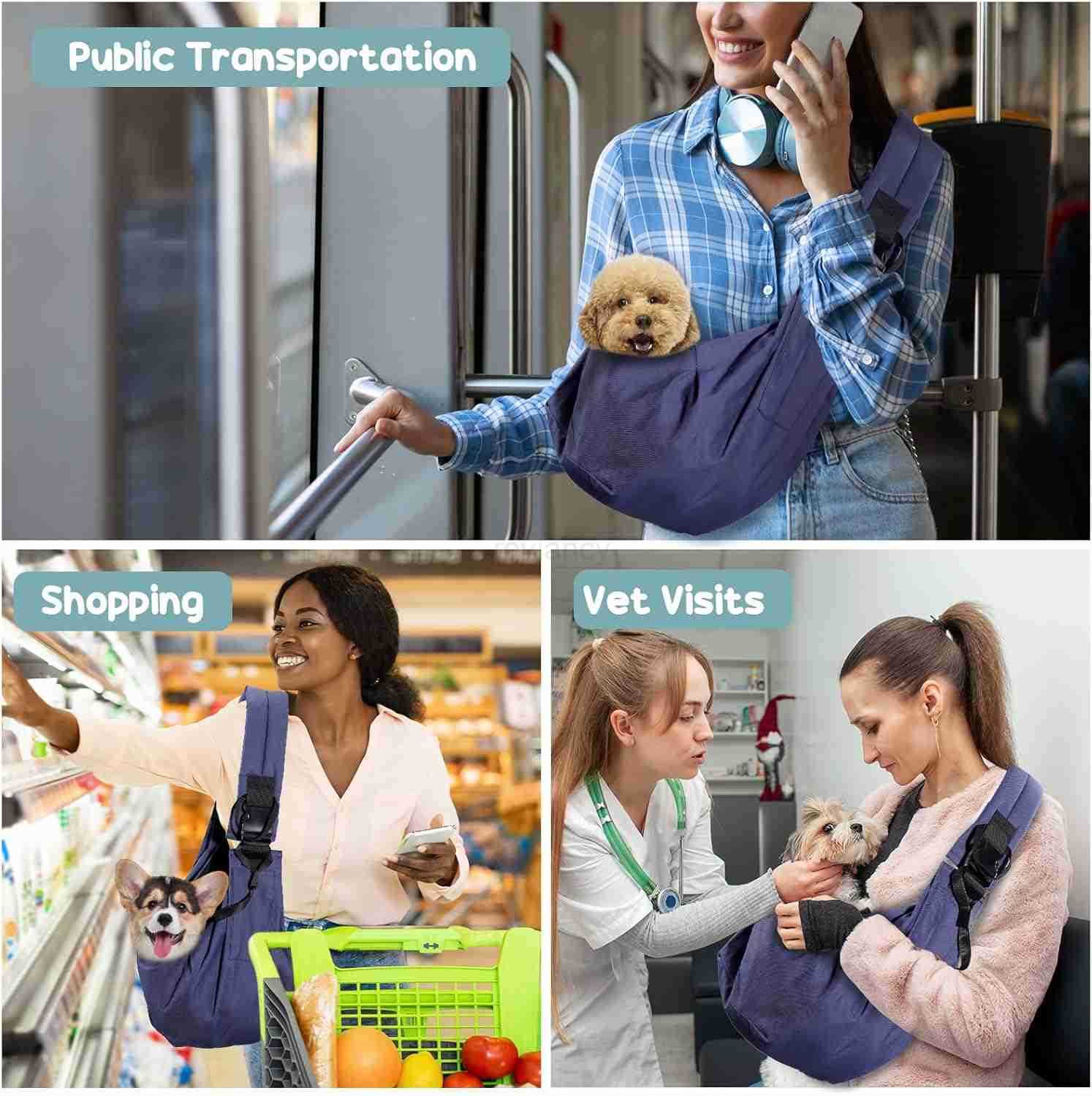 Dog Sling for Small Dog Cats Under 15lbs HandsFree Crossbody Pet Carrier with Adjustable Padded Strap Extra Pocket Safe Soft Pouch Bag for Puppies Wal