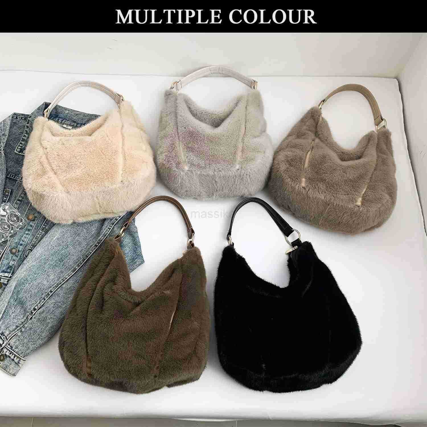 Fluffy Tote Bag Winter Fuzzy Purses for Women Faux Fur Bag with Strap Soft Furry Handbag Plush Crossbody Bags M250912