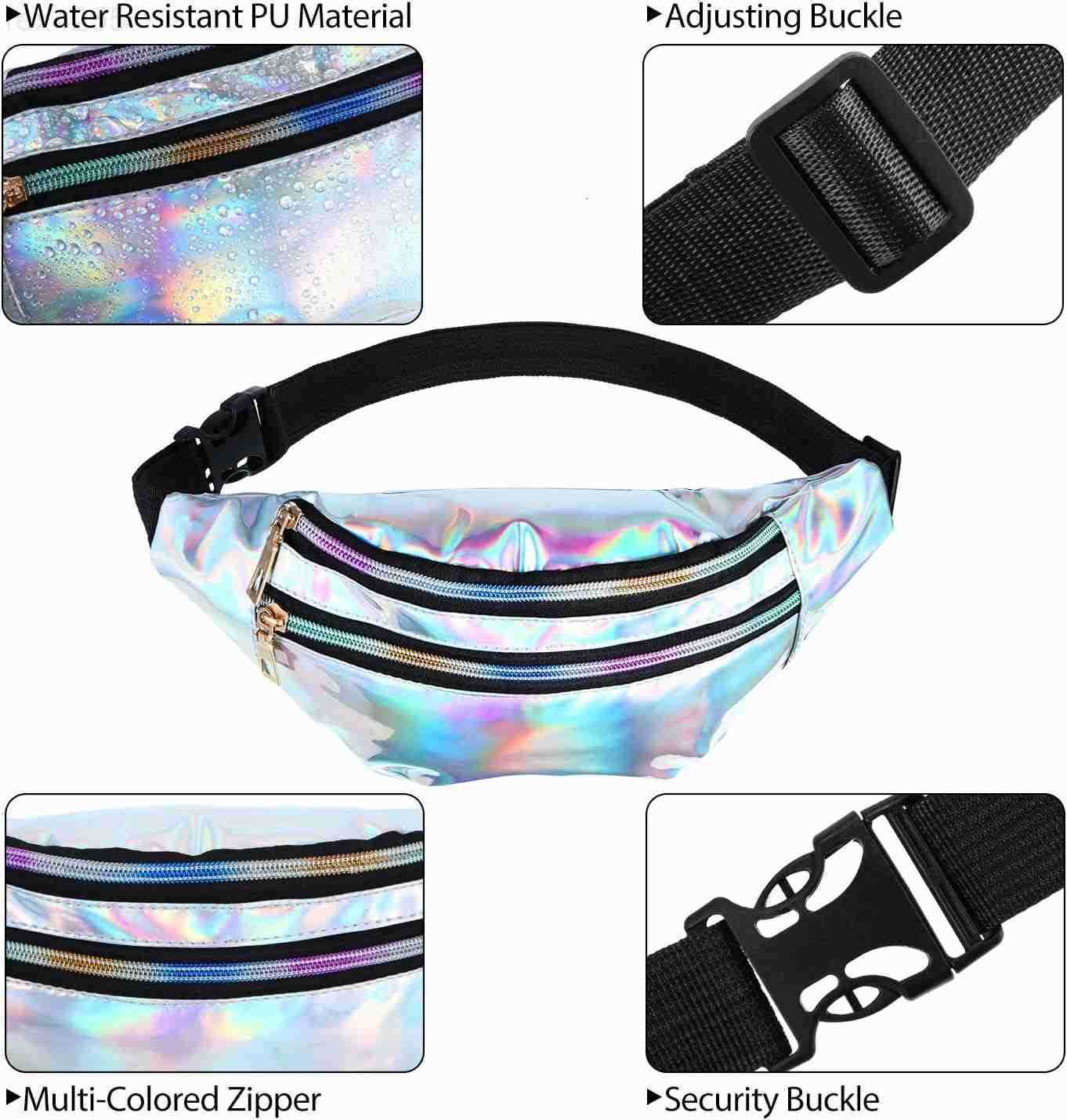 2 Pieces Holographic Fanny Pack for Women Colorful Sport Waist Bag PackW250912