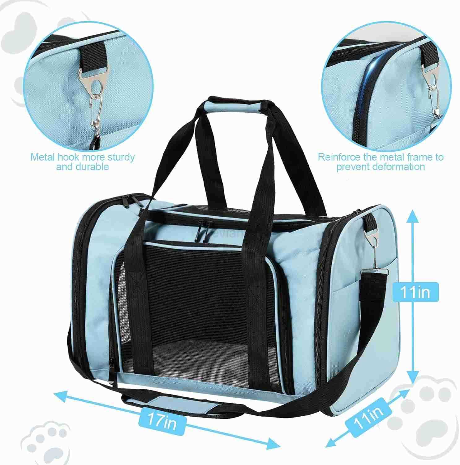 Travel in Style Portable Pet Carrier for Small Pets up to 15 Lbs Airline Approved Collapsible Comfortable catPuppy Soft Sided Bag BlueW250912