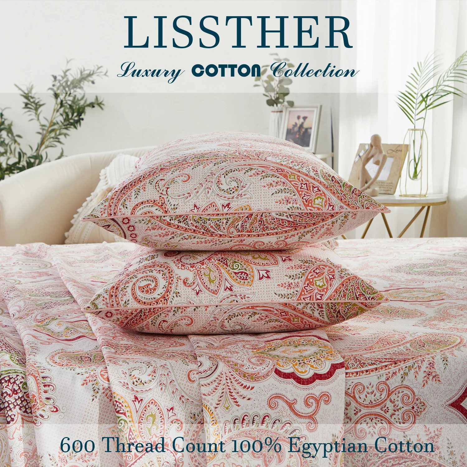 3pcs 600TC 100 Egyptian Cotton Duvet Cover Set Boho Pink Paisley Print Soft Breathable SkinFriendly No Inserts C250912