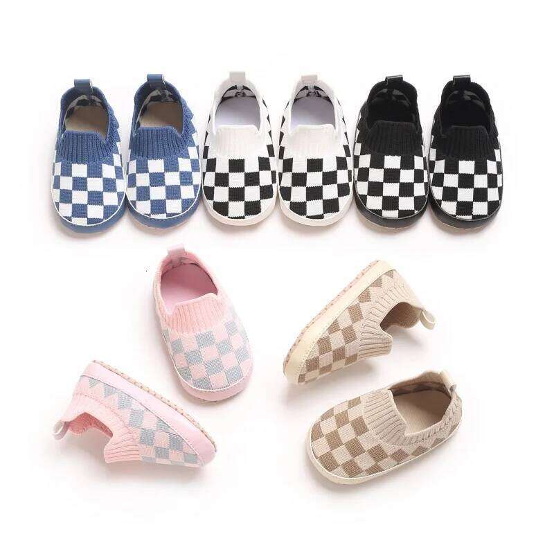 Classic Checkered Athletic Mesh Breathable Cotton Sole Toddler Boys' Girls' Casual Sports Shoes Baby Walk 0-18M