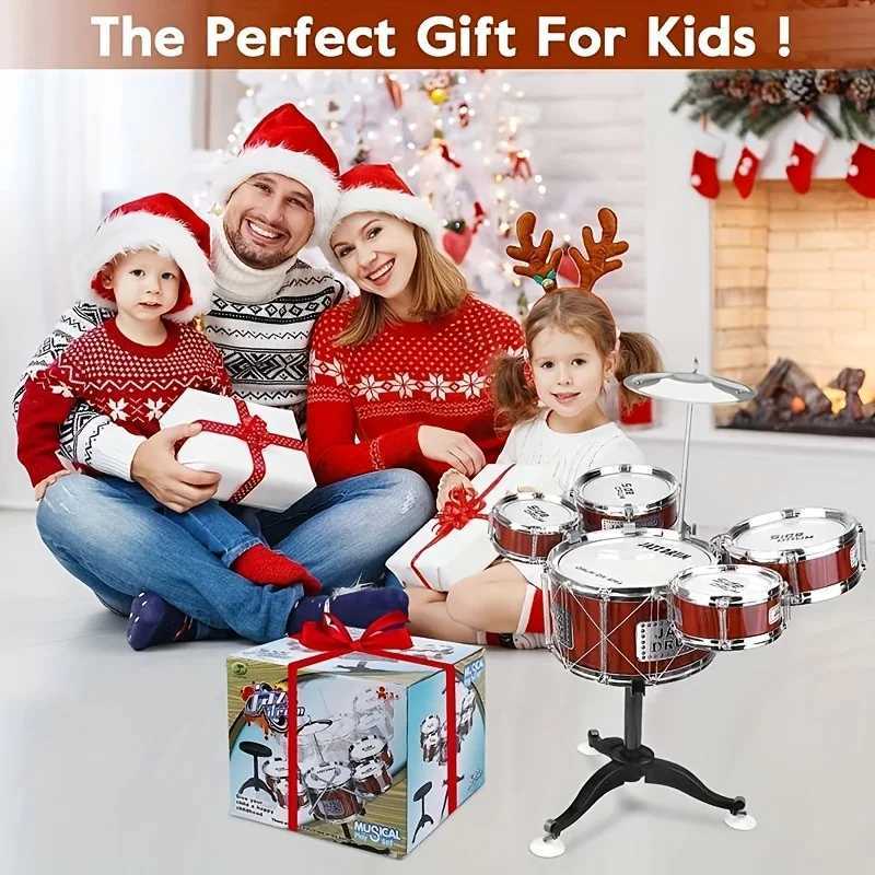 Kids Drum Set Musical Toy Drum Kit for Toddlers Jazz Drum Set with Stool 2 Drum Sticks Cymbal and 5 Drums Musical Instruments C250912