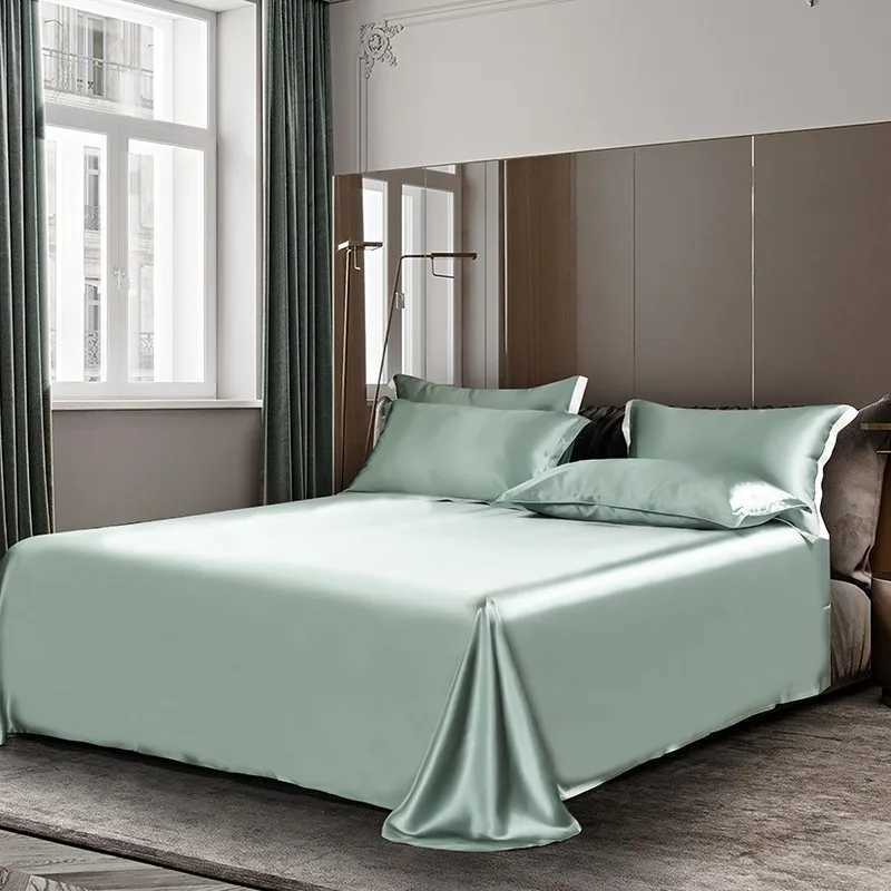 Top Grade Mulberry Silk 4Pcs Luxury Bedding set 22MM Greyish Green Soft Duvet Cover Flat sheet Pillowcases 3pcs set no sheet C250912