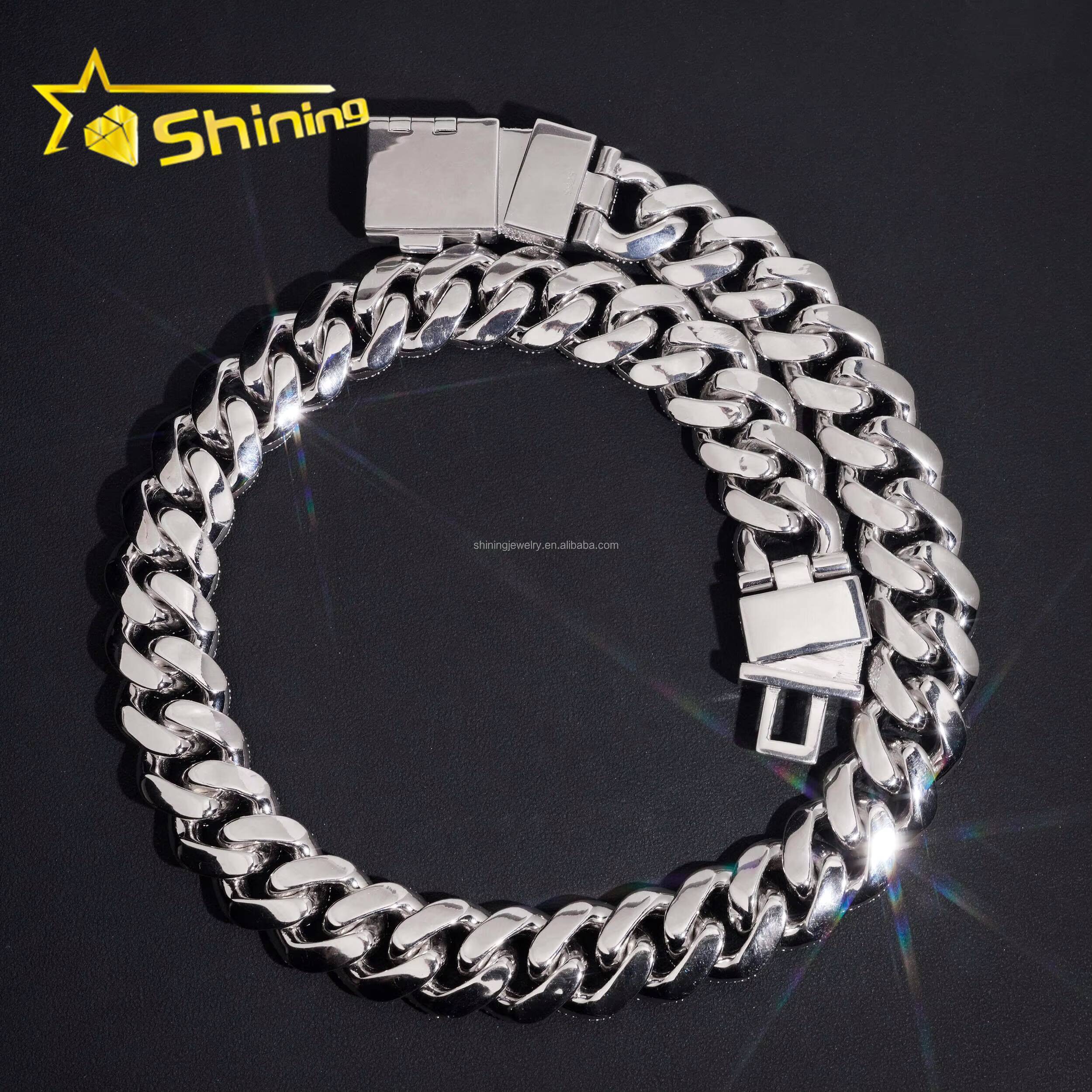 Fashion 22mm Big Size Heavy Rapper Jewelry GRA Certificate Iced Out Moissanite Moon Shape S925 Hip Hop Miami Cuban Link Chain