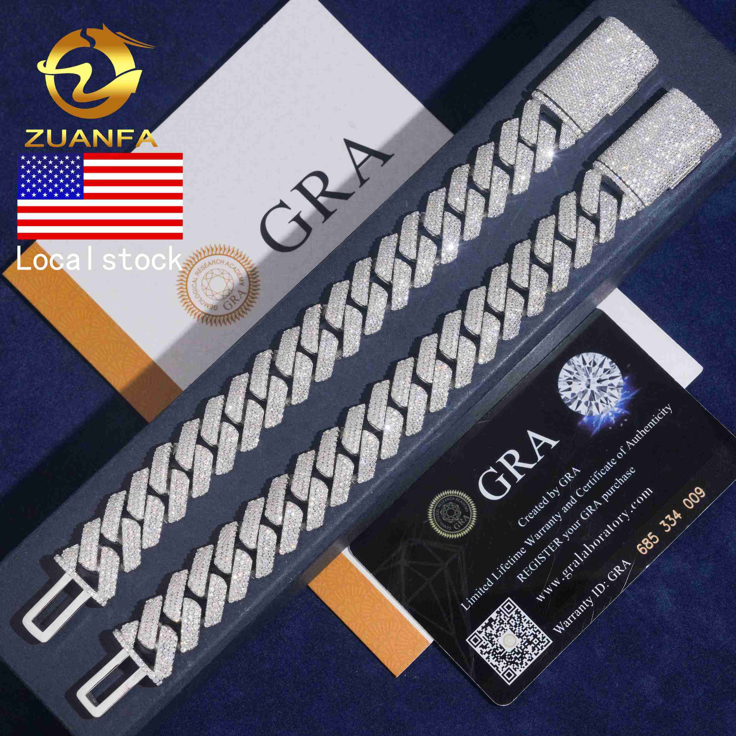 USA Local Stock 15mm 3Rows Iced Out Bracelet Custom Hip Hop Jewelry 925 Silver VVS Moissanite Cuban Link Chain Diamond Bracelet