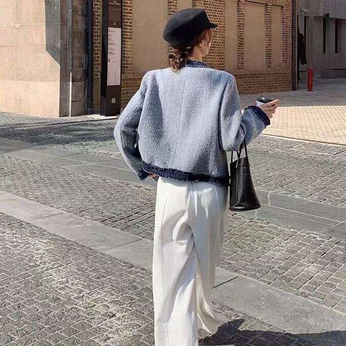 DHEssentials French Style Chanel-Inspired Coat with Fleece Lining, Thickened Blue Winter Jacket, Elegant and Warm High-End Feel Women's Top