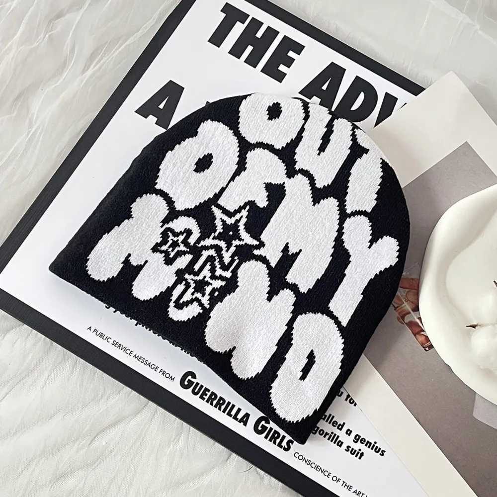 2025 tter Jacquard Knitted Hat Men Wen Y2k Winter Pop Harajuku Vintage Warm Hip Hop Unisex Fashion G250910