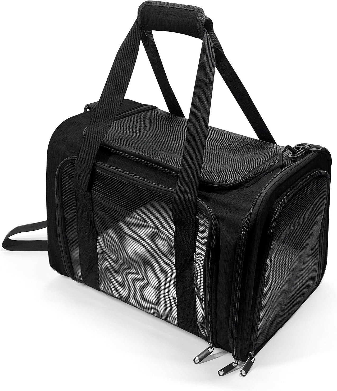 Dog Carrier for Pets Up to 25 Lbs Collapsible Travel Carriers for Puppy with Shoulder Strap and Removable Mat 20x13x13 Inch BlackW250912