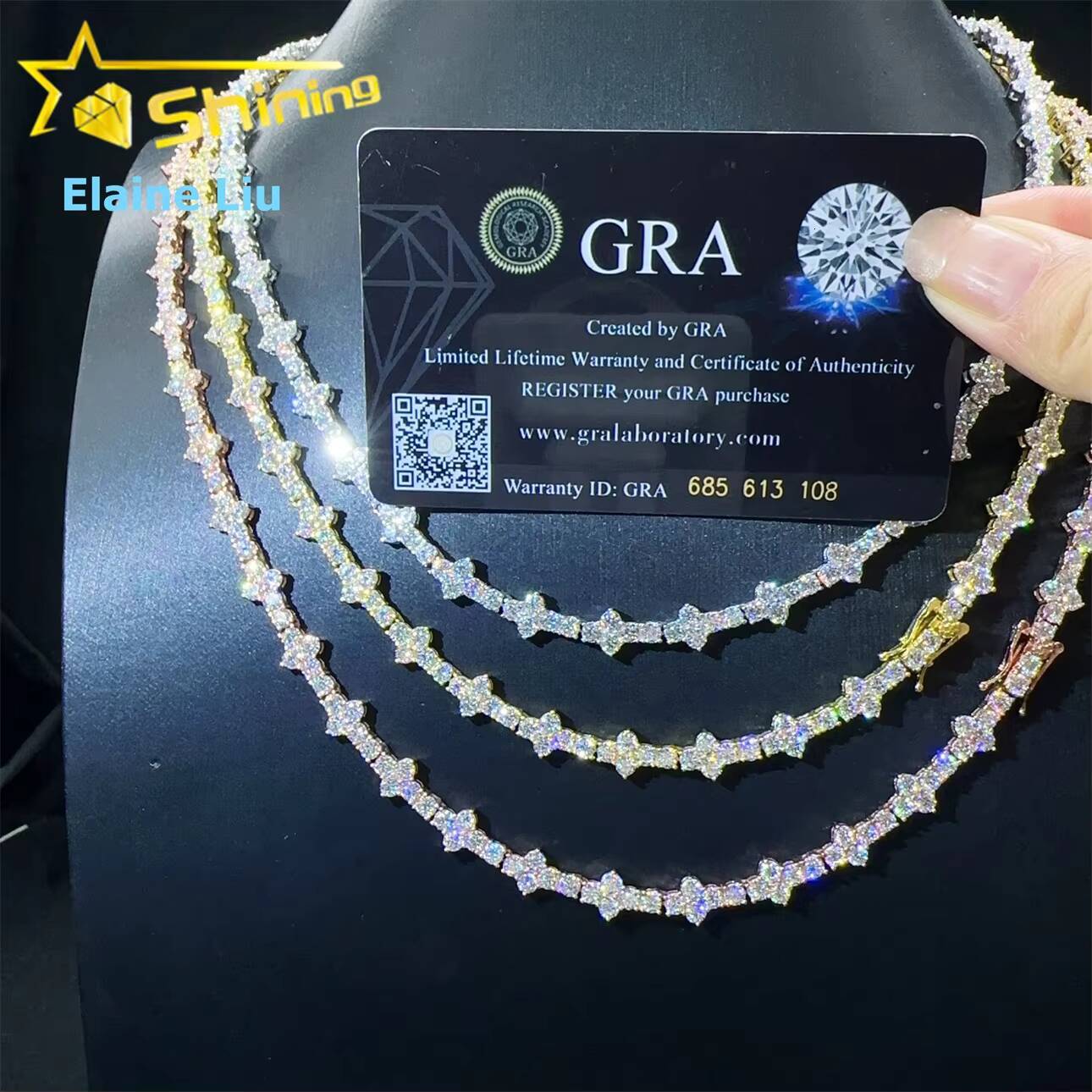 3mm 925 Silver Corss Moissanite Tennis Chain GRA Certificated Custom Chains for Men Women Hot Selling 18K Gold Plated Necklace