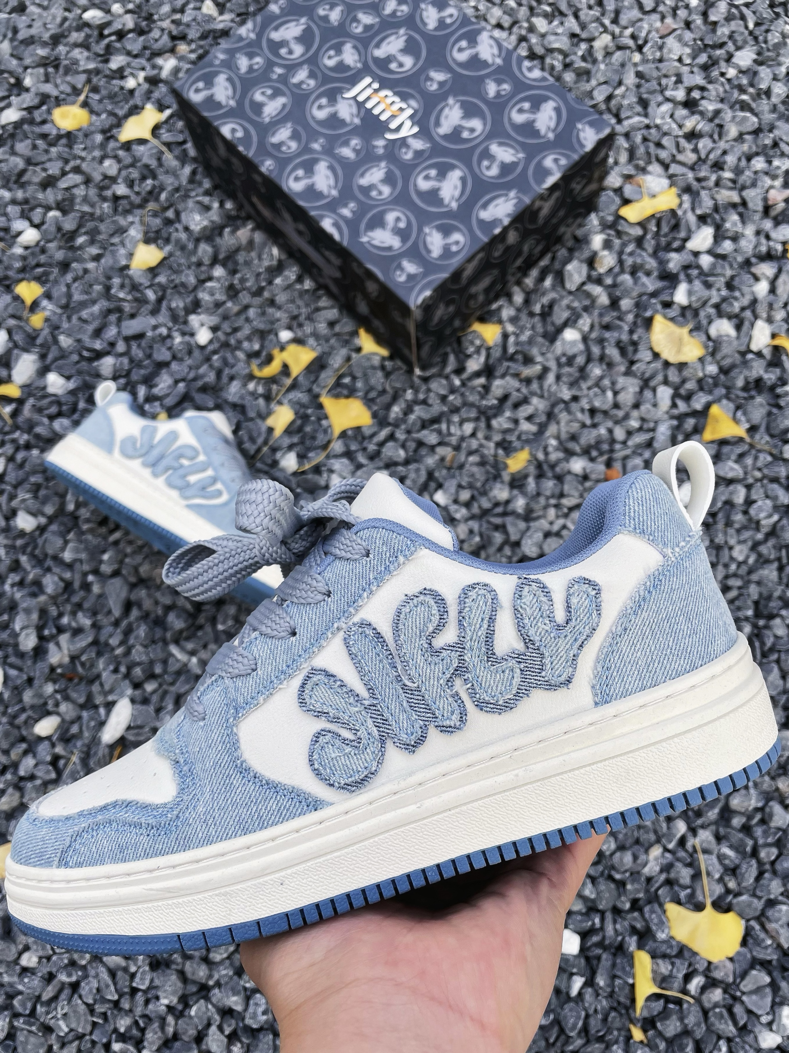 Jifffly Designer Denim Bread for Men Spring New Height-Increasing Sneakers Couple Style Casual Trendy Shoes