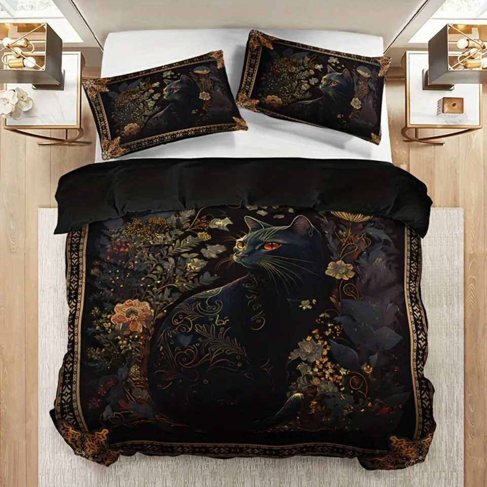 3pcs Bedding Set Gothic Black Cat Allan Poe Style Cozy Duvet Cover Set King Queen Twin Single Size Birthday Gift Bedroom Decor C250912