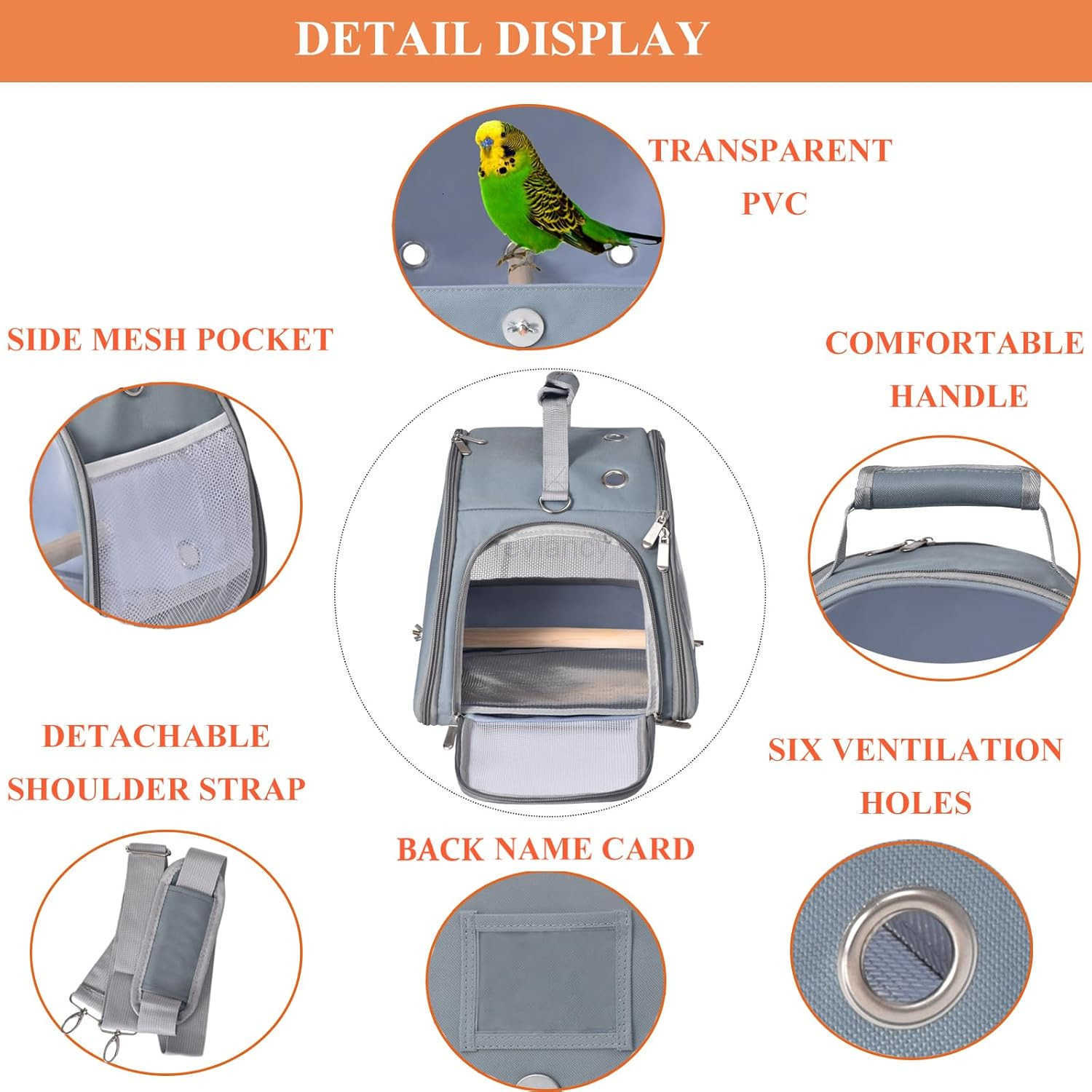 Bird Carrier with Stand Tray Small Bird Travel Cage for Parrot Parakeet Shoulder Strap BlackW250912