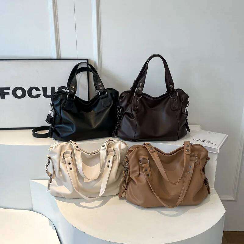 Capacity Black Shoulder Bags For Women Large Shopper Solid Color Soft Leather Crossbody Handbag Lady Travel Tote Bag