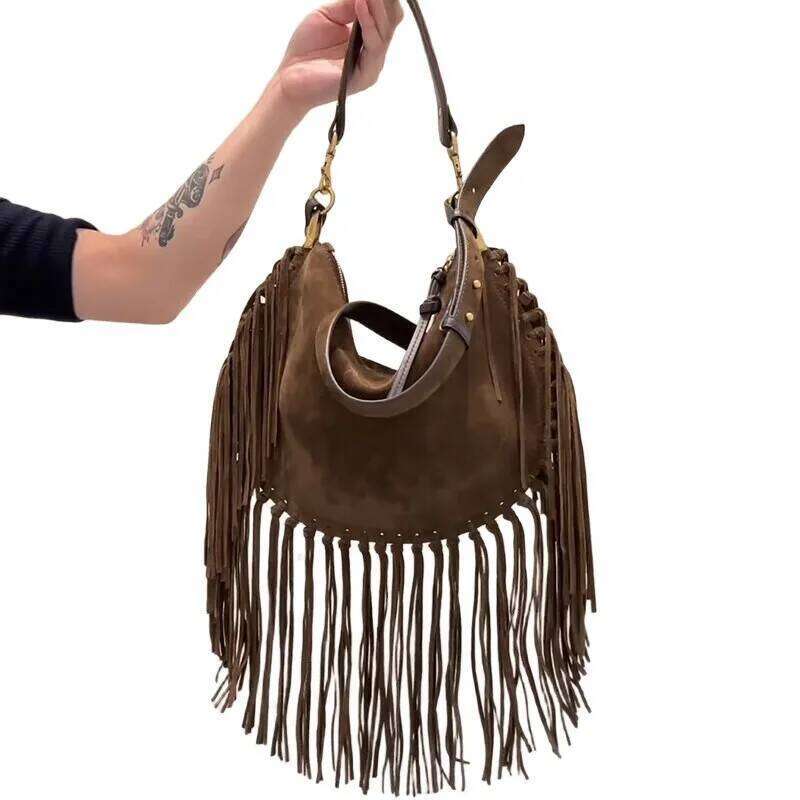 Bohemian Style Shoulder Women 2025 Trend High Quality Faux Suede Tassel Tote Bag Large Capacity Fashion Designer Female Bags