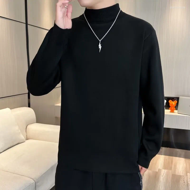Men's Sweaters Korean Version Pea Green Sweater Men Fleece Lined Thickened Long Sleeve Knit Pullover Autumn Winter Thermal Warm