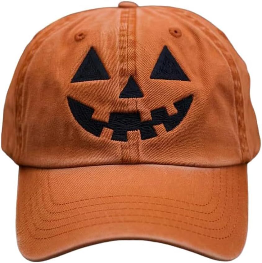 Unisex Autumn Halloween Face Baseball Hat,Jack-o lantern Pumpkin Embroidered Adjustable Spooky Season Cap