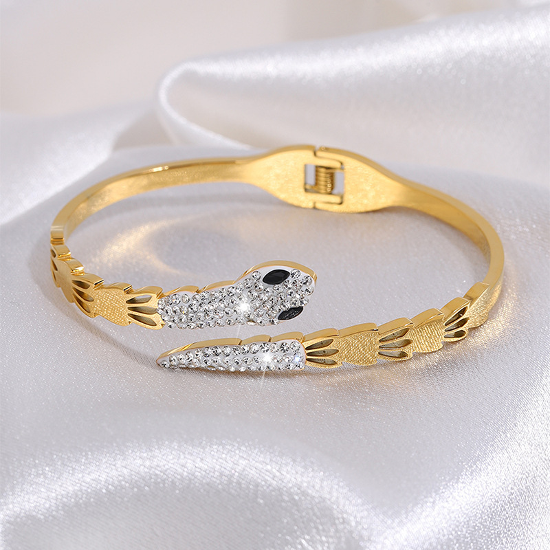 Fashionable No-Fade Gold Plated Serpent Accented Jewelry Accessory Stylish Womens Wrist Ornament Women's Designer Snake Ring Bangle Christmas Gif