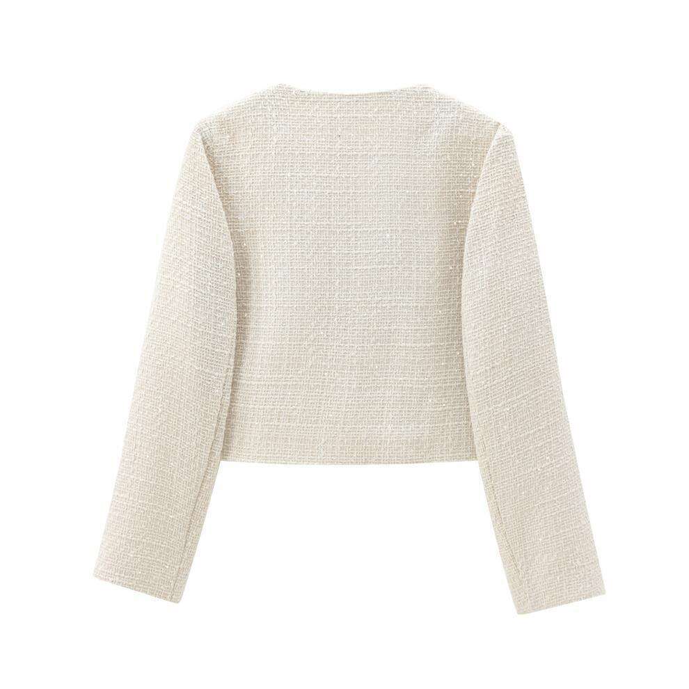 DHEssentials Autumn New Coarse Wool Round Neck Outerwear Little Chanel Style Short Jacket 1195099