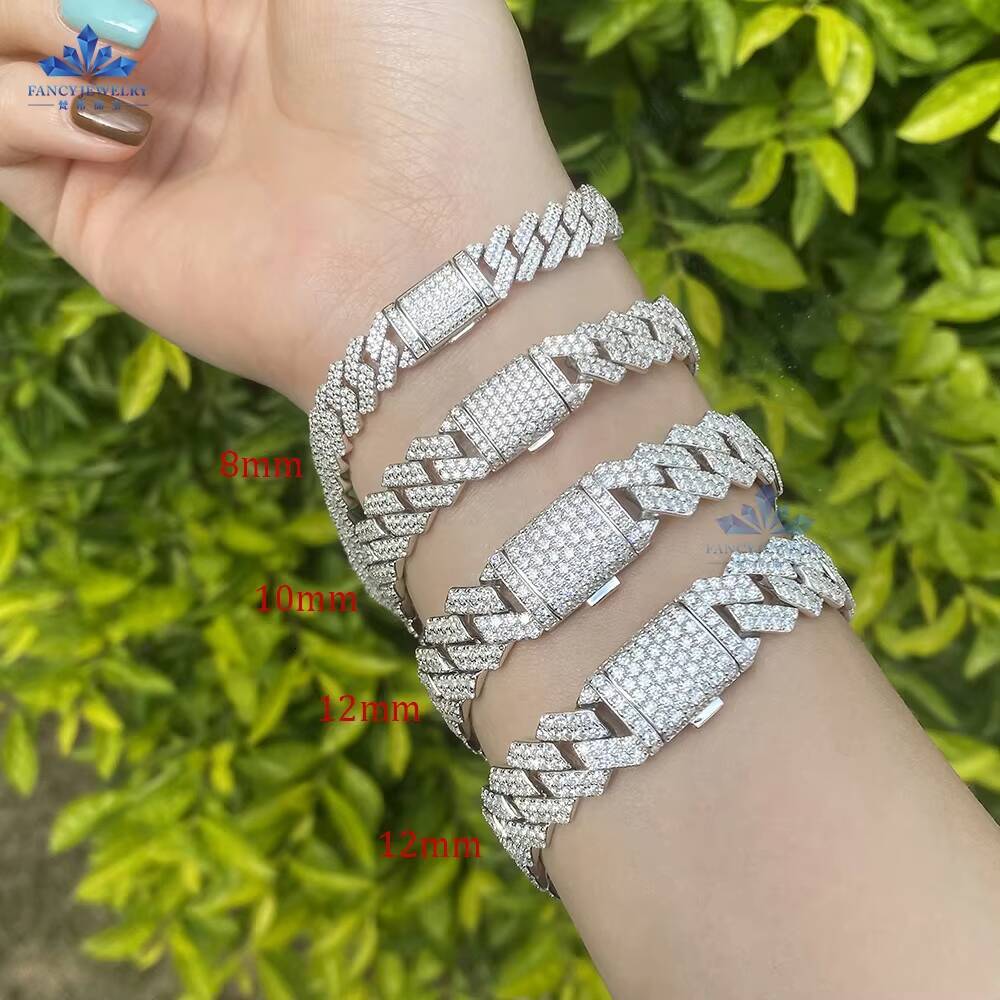 Valentine Gifts Hip Hop Miami Cuban Chain Iced Out Moissanite Bracelet 925 Silver for Men Womens Charm Bracelets Cuban Link